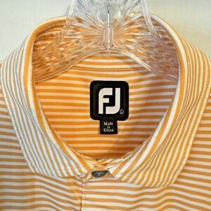 Footjoy Golf Polo Shirt Mens XL Orange Pin Striped Performance Stretch